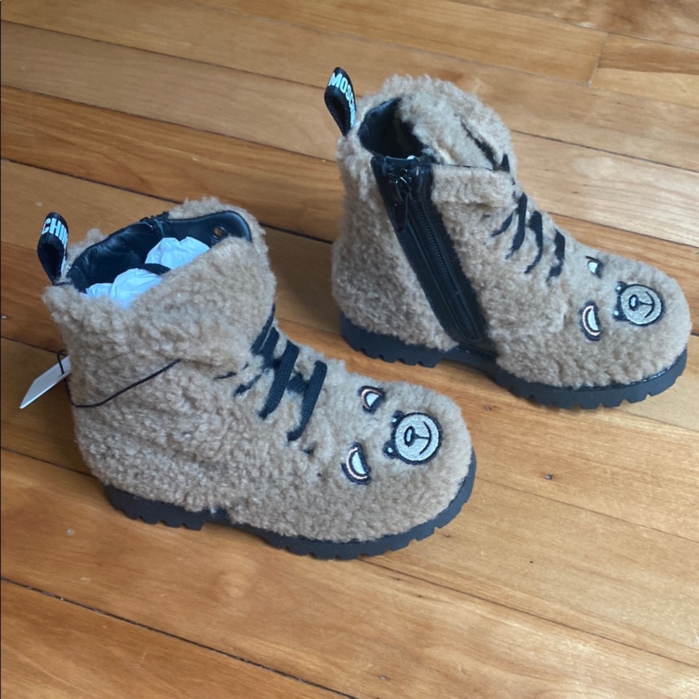 Moschino Fuzzy Brown and Black Boots with Plush Lining